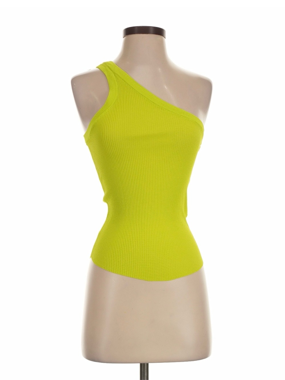 Zara One-Shoulder Ribbed Tank Top - Neon Lime